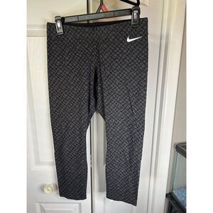 Nike Women's Cropped Leggings M Black Grey Printed Activewear Yoga Gym R…
